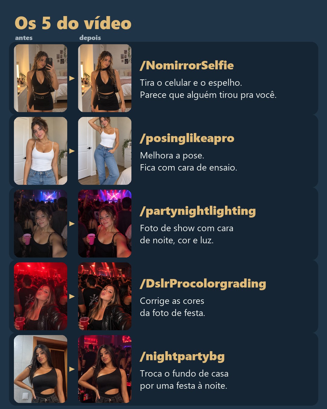 Antes e depois dos 5 códigos do vídeo