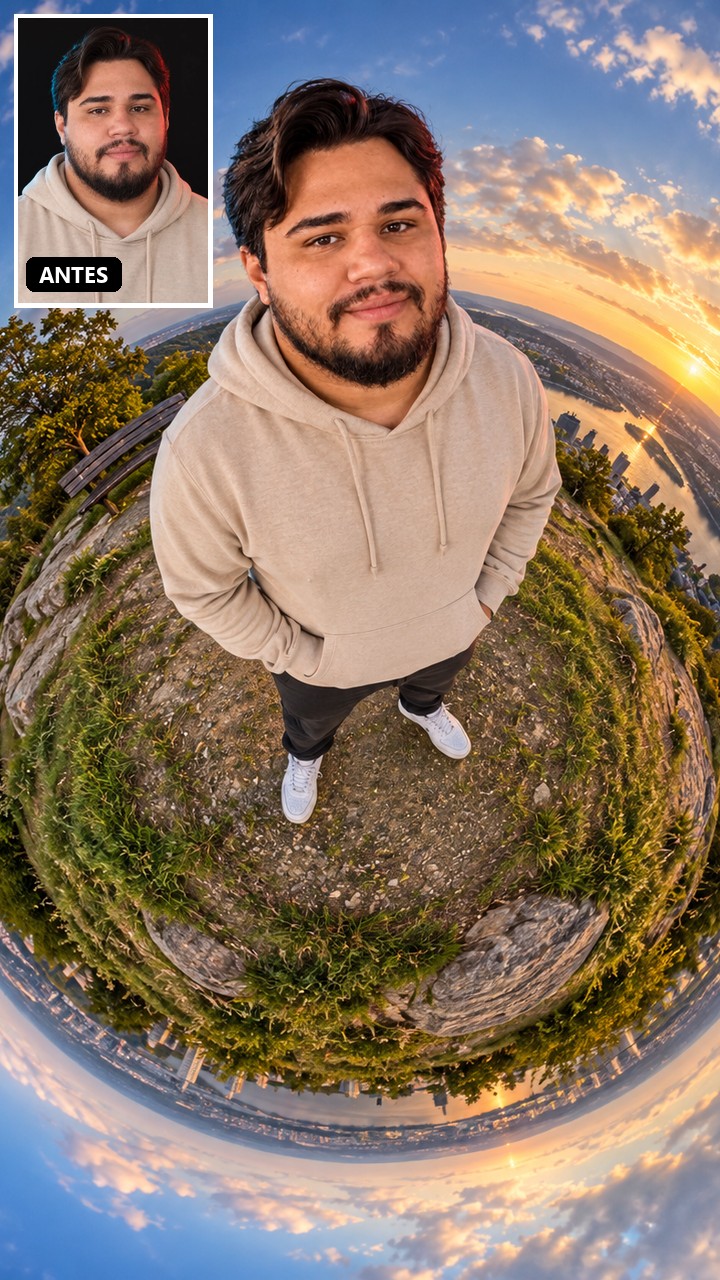 Antes e depois do comando /tinyplanet