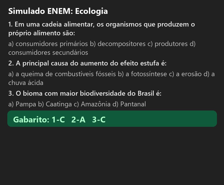 Resultado do comando /exammode